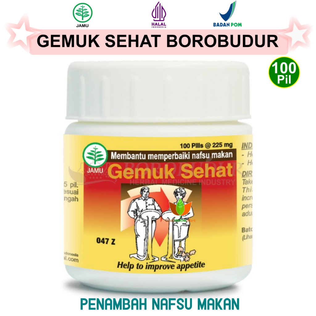 100 PIL GEMUK SEHAT BOROBUDUR JAMU OBAT HERBAL PENAMBAH NAFSU MAKAN PRIA WANITA DEWASA BPOM