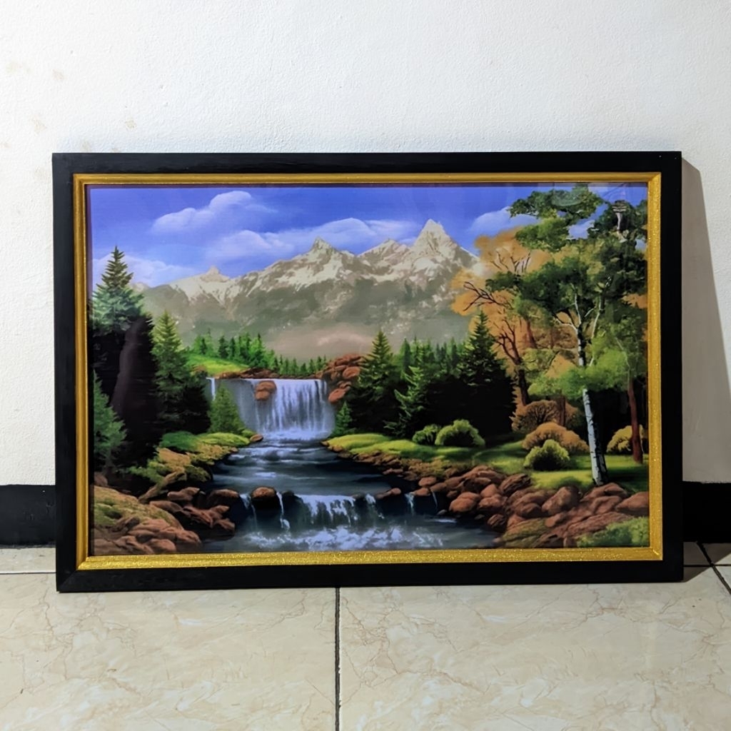 

hiasan dinding lukisan cetak pemandangan air terjun aesthetic plus bingkai ukuran 65cmx45cm