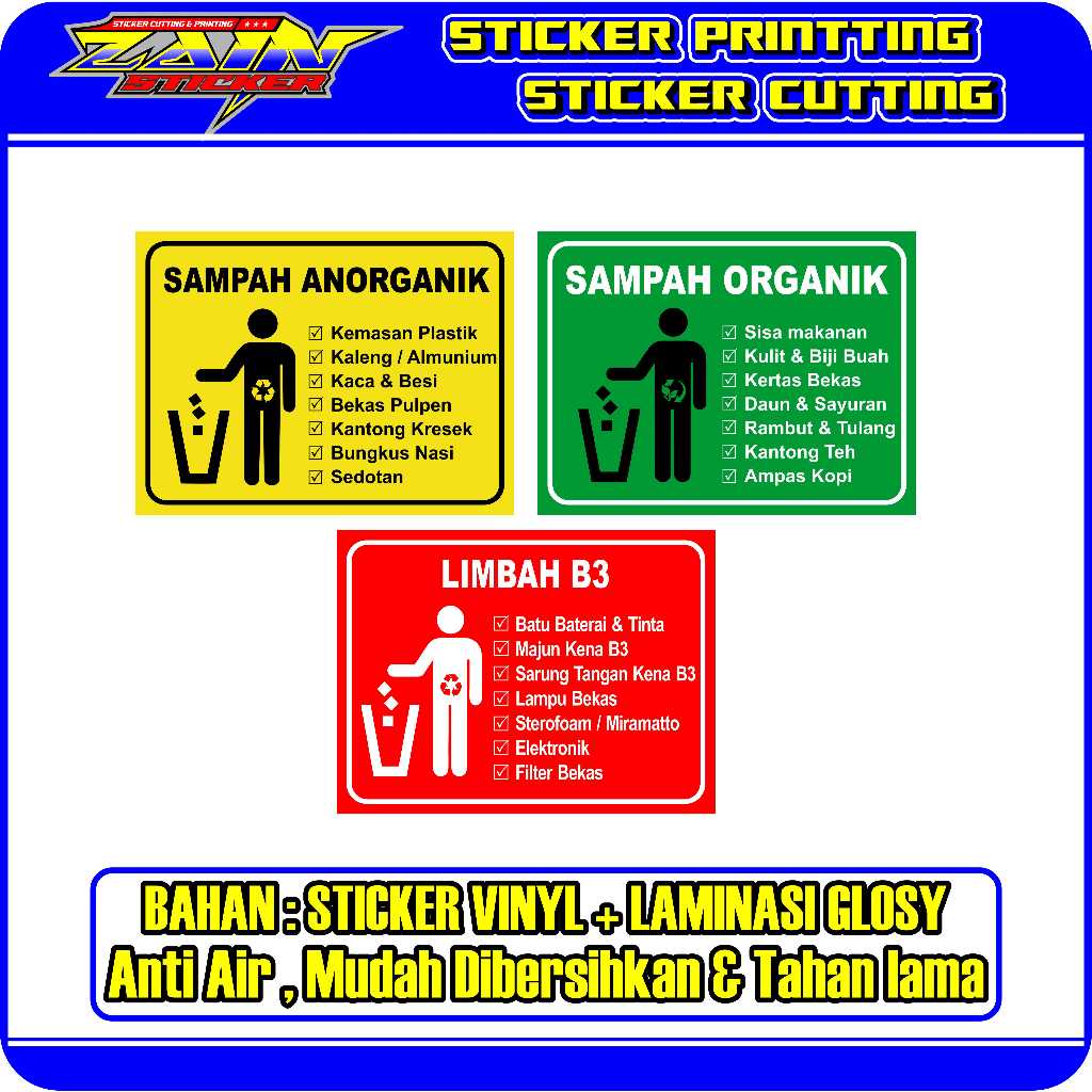 

Stiker Label Tempat Sampah, Stiker Sampah Organik, Stiker Sampah Anorhganik, Stiker Sampah B3