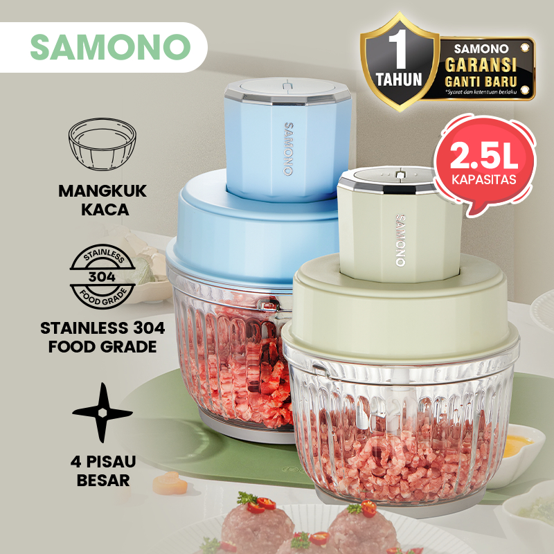 [LIVE STREAM PROMO] SAMONO Food Chopper 2.5L CG350 Mangkuk Kaca Anti Food Grade 4 Pisau Besar