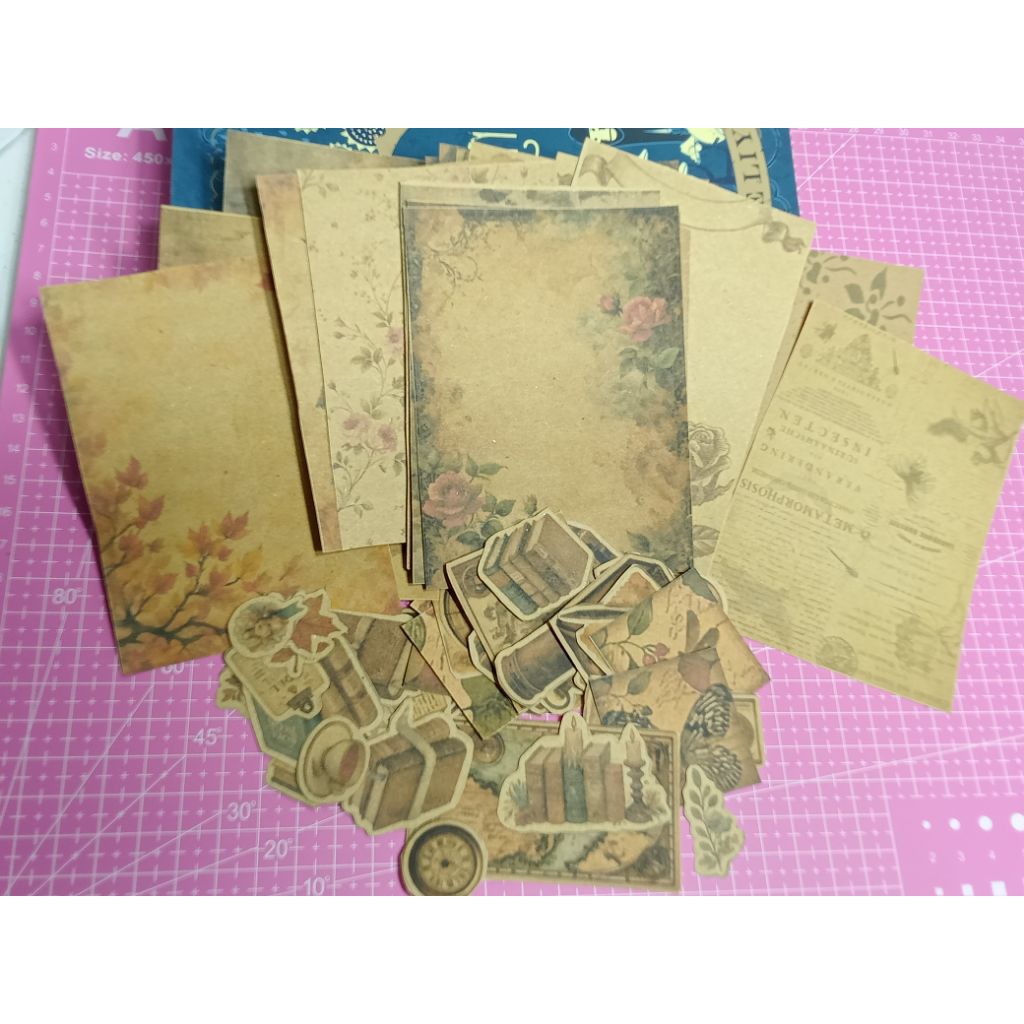 

56 Pcs Journaling Kit Murah | Kertas Vintage & Stiker Aesthetic | untuk Scrapbook dan Planner, journaling
