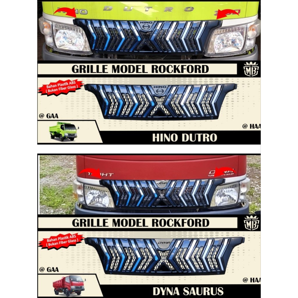 Grill Grille Bumper Depan Mobil Hino Dutro/Dyna Saurus Model Rockford