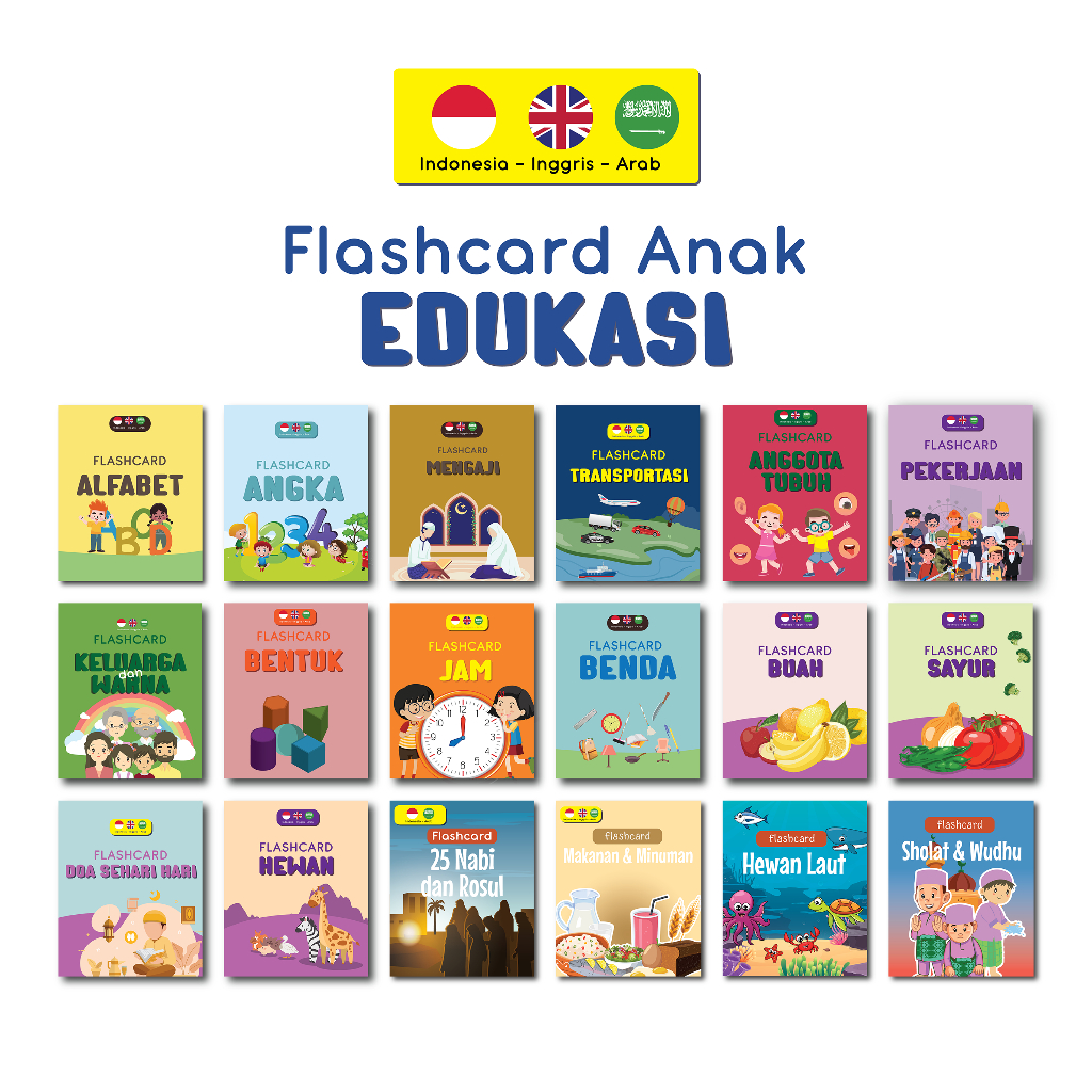Flash Card Edukasi Anak Mainan Belajar untuk Bayi, Balita, PAUD, TK, SD - Kartu Pintar Tebal dengan 