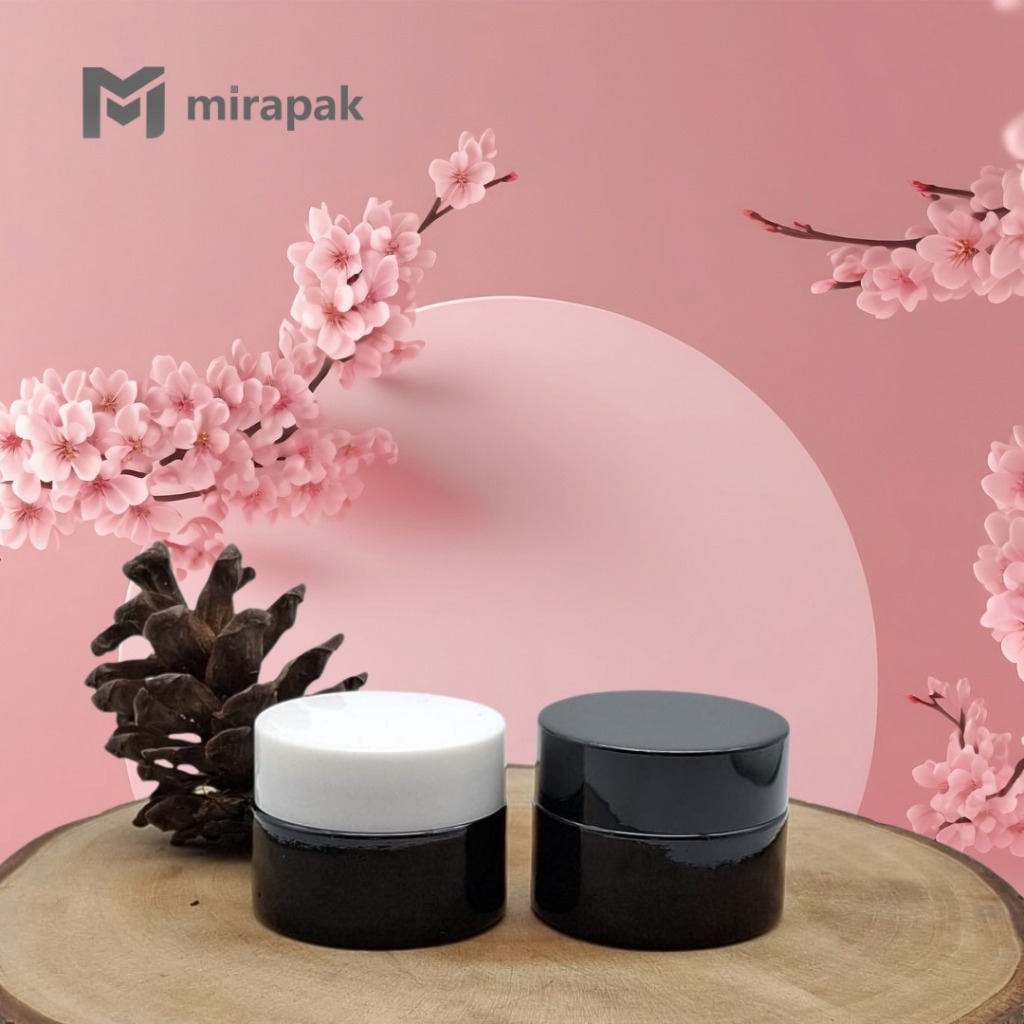 POT KRIM 15GR COKLAT AMBER KACA TEBAL - CAP HITAM / PUTIH - JAR CREAM TUTUP HIJAU - SKINCARE - PC15 