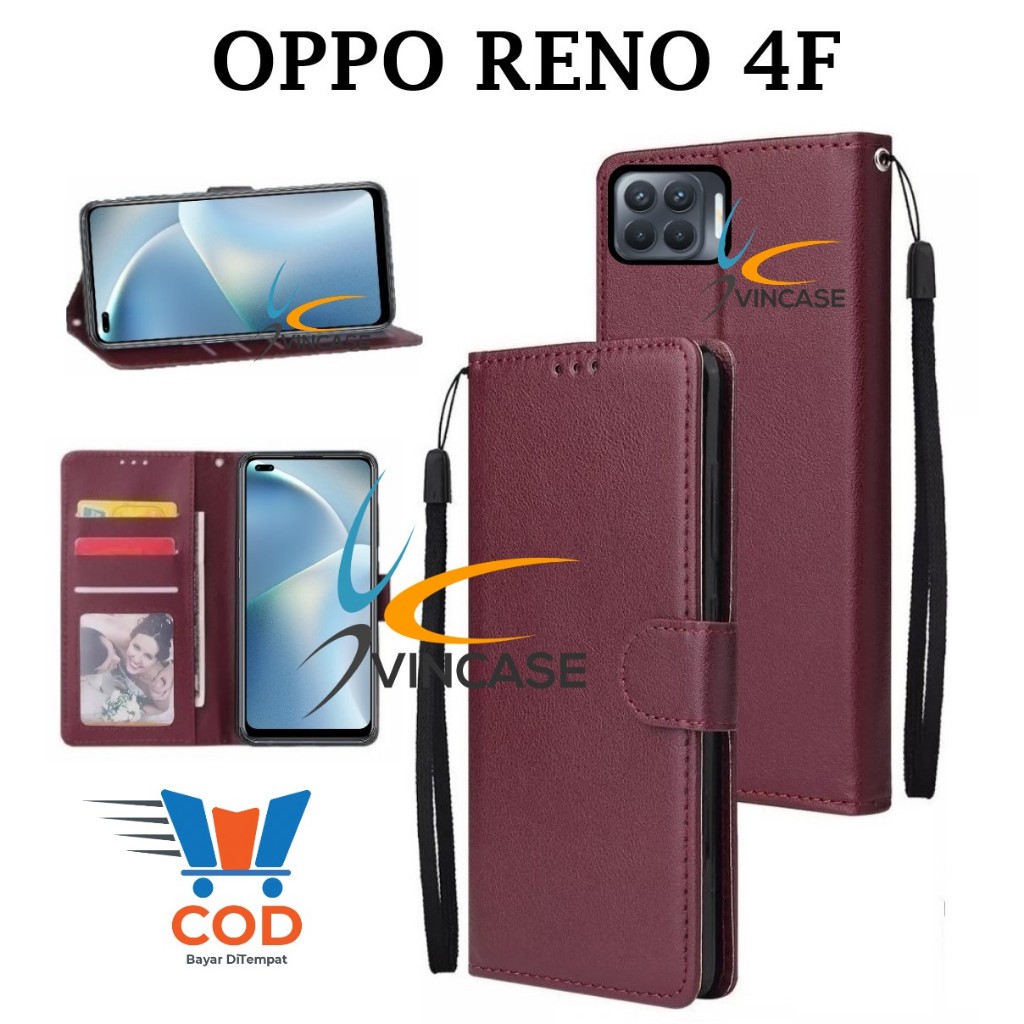 OPPO RENO 4F FLIP LEATHER CASE PREMIUM - FLIP WALLET CASE KULIT UNTUK OPPO RENO 4F - CASING DOMPET |