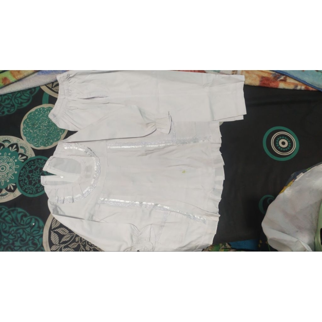 Baju+celana putih katun seragam TK anak perempuan preloved