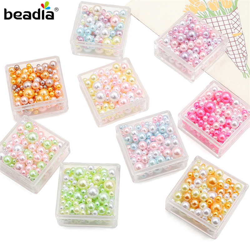 Beadia 150Pcs 3-8mm Aesthetic Mutiara Manik Manik Bulat Warna-warni ABS Tanpa Lubang