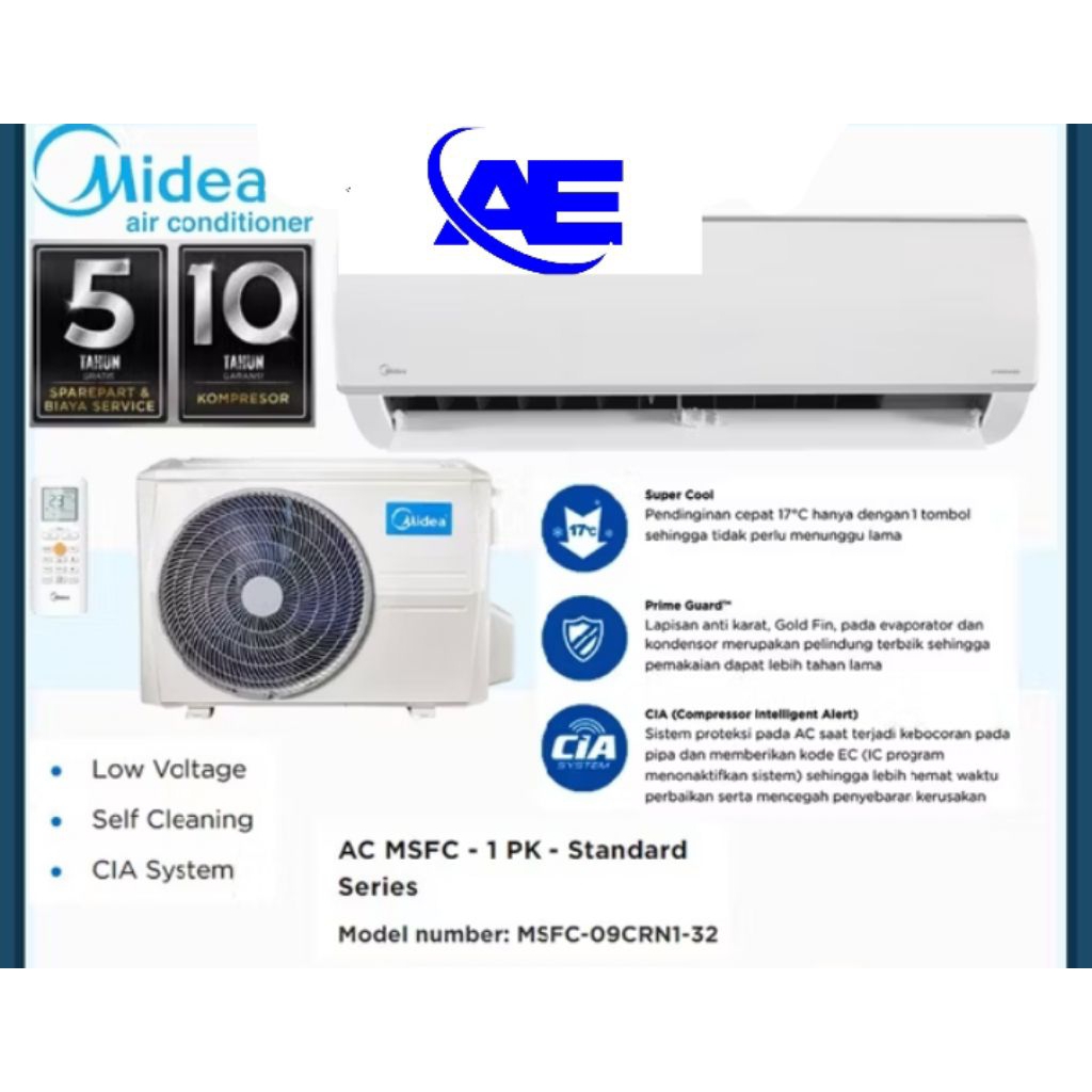 AC MIDEA 1PK LOW WATT BERGARANSI RESMI 10THN MSFC-09CRN