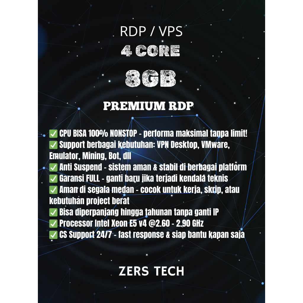 RDP VPS 4core 8gb harian dan mingguan