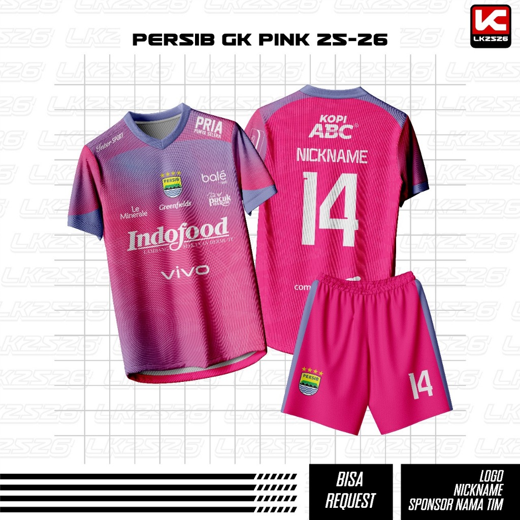 Jersey Bola GK PERSIB LIGA TERBARU MUSIM 2025/2026 Pink Full Print Sport / Jersey Persib GK 2025/202