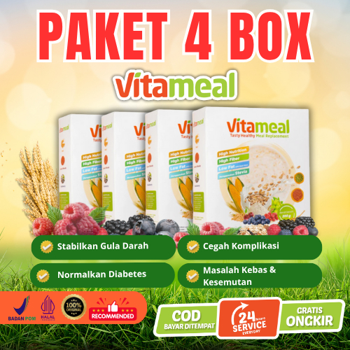 

[ HEMAT ] Vitameal Paket 4 Box Sereal Turunkan Gula Darah Kolesterol Cegah Diabtets Cocok Program Diabetes Kebas Vitamil Asli VITAMIEAL GERD