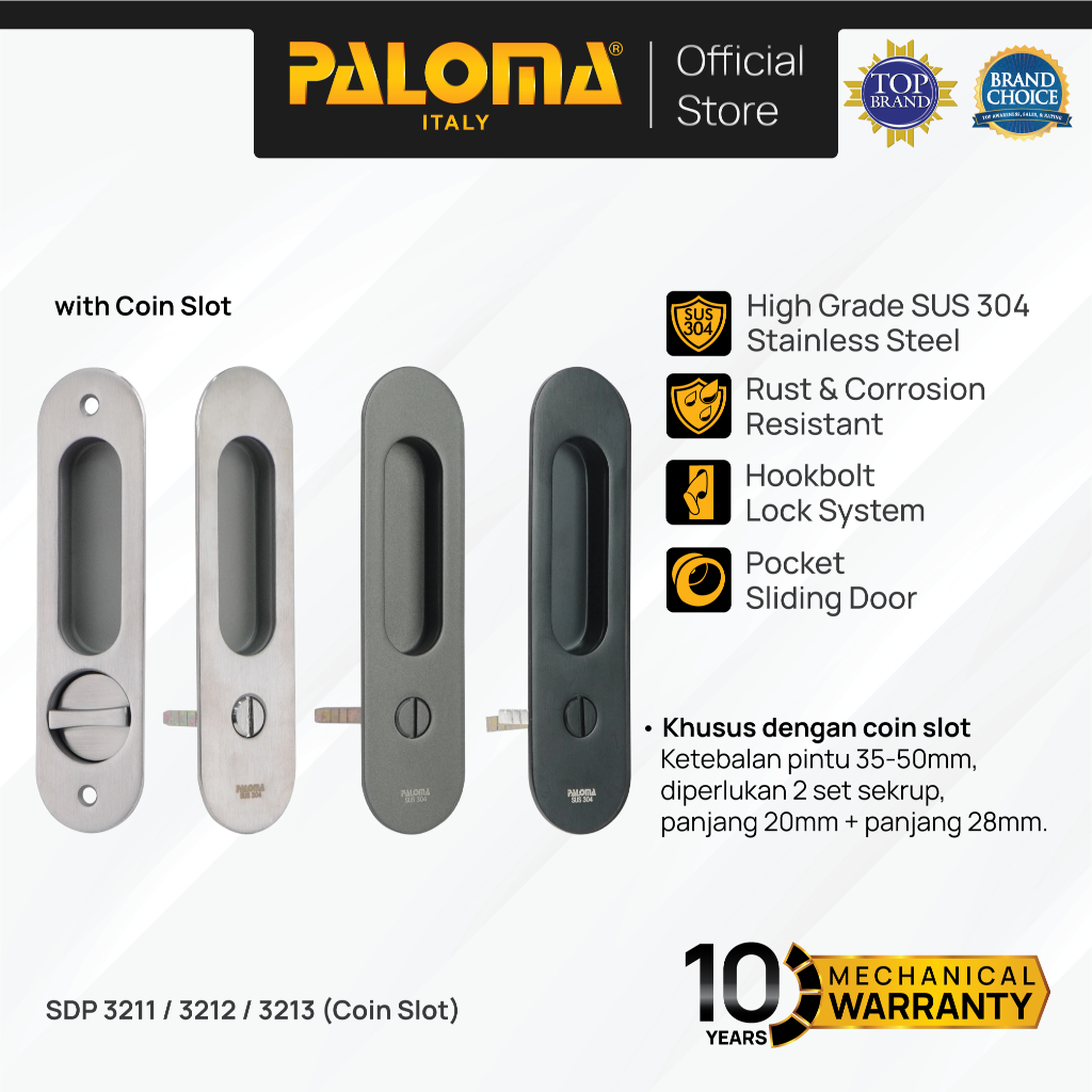 PALOMA Handle Tanam Comen Pocket Door Toilet Kunci Pintu Sliding Geser Oval Lonjong Lockset Lock Set