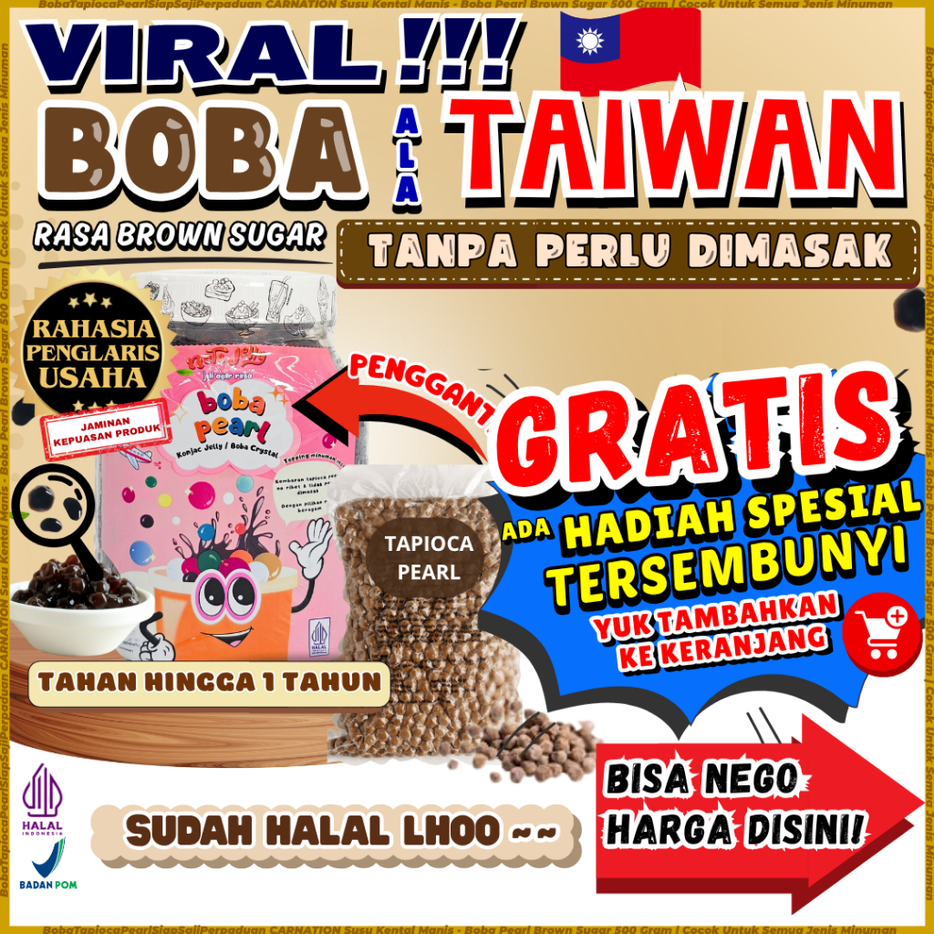 

BobaTapiocaPearlSiapSajiPerpaduan CARNATION Susu Kental Manis - Boba Pearl Brown Sugar 500 Gram | Cocok Untuk Semua Jenis Minuman