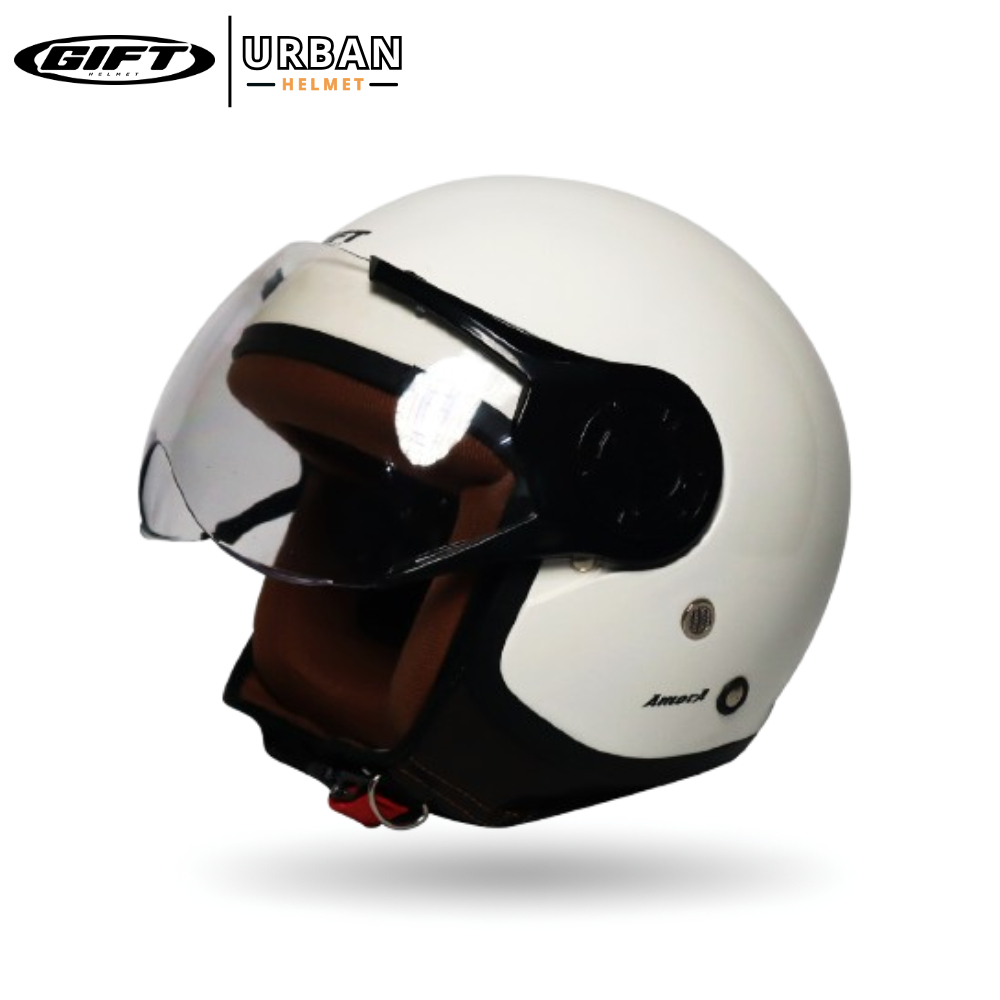 Helm Bogo Gift Amora Hijab Retro Ivory - Half Face Helmet - Helm Wanita Hijab Friendly sudah SNI