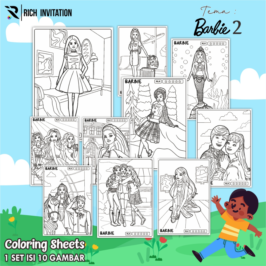 

(A4) KERTAS MEWARNAI ANAK - KERTAS COLORING ANAK PAUD TK - TEMA BARBIE