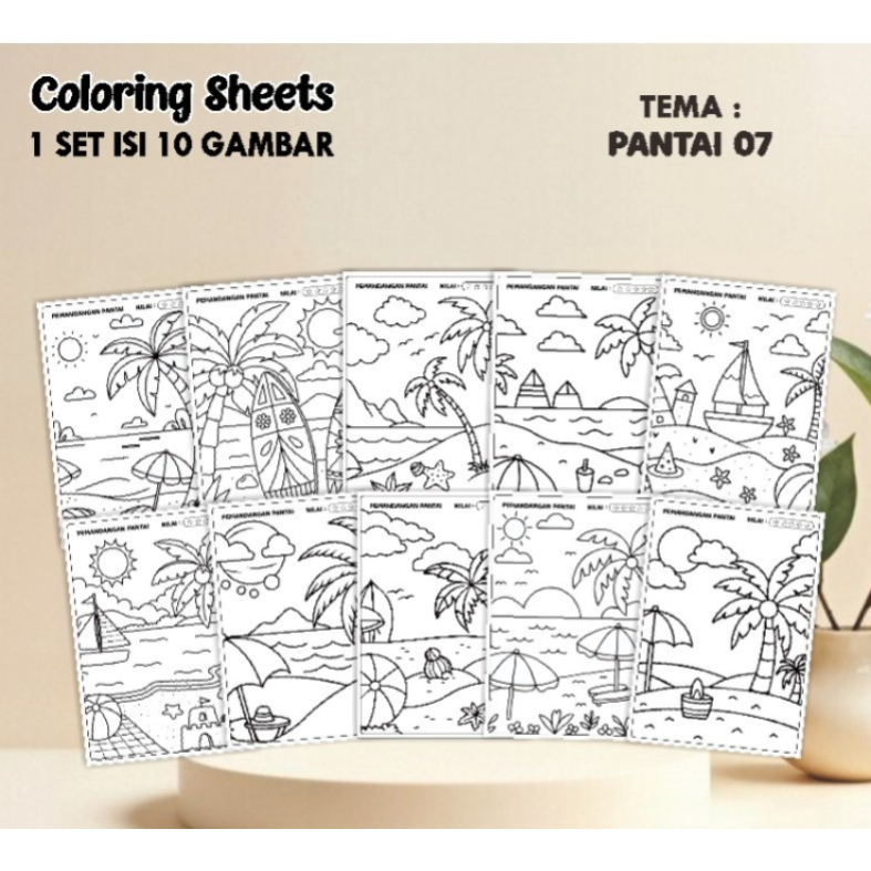

(A4) KERTAS MEWARNAI ANAK - COLORING SHEETS SERIES 2 TEMA PANTAI - LEMBAR MEWARNAI ANAK PAUD/TK/SD