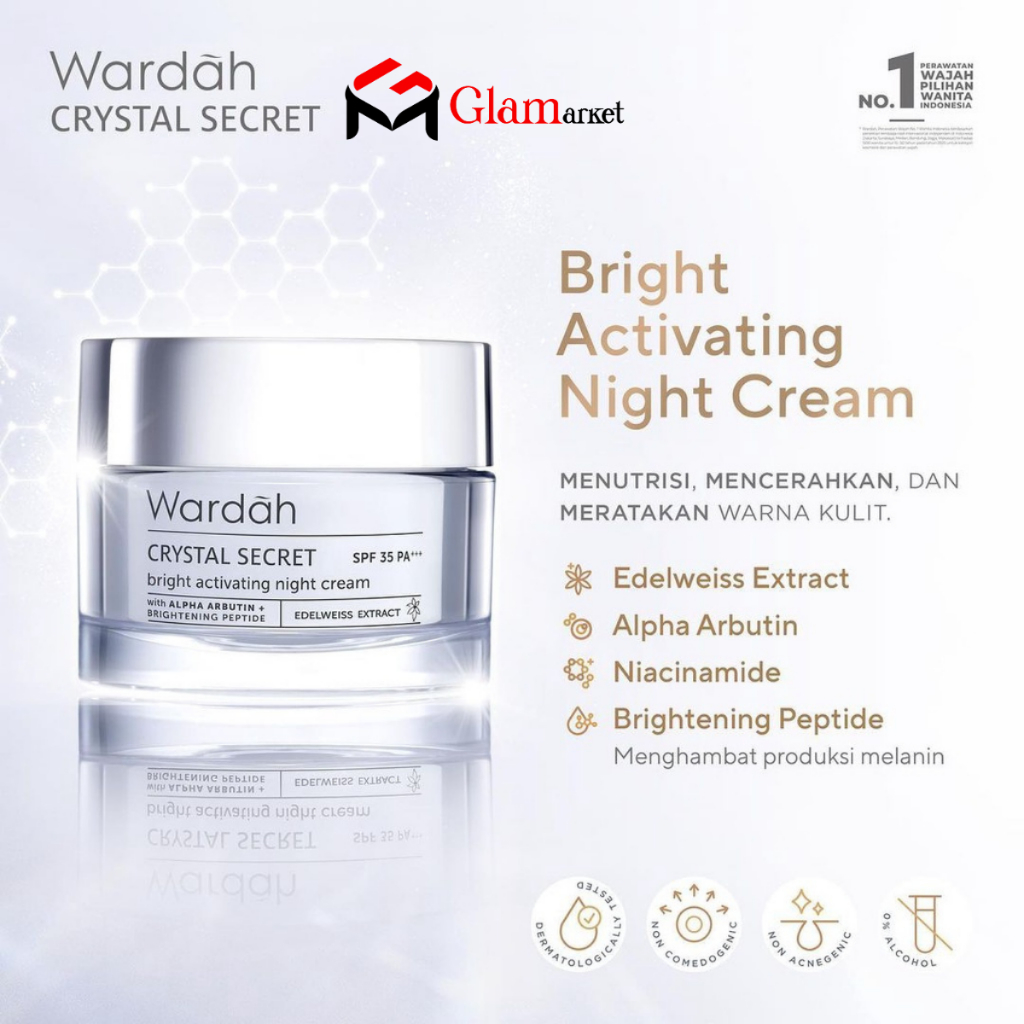 WARDAH Crystal Secret Bright Activating NIGHT CREAM - White Secret - Krim Malam