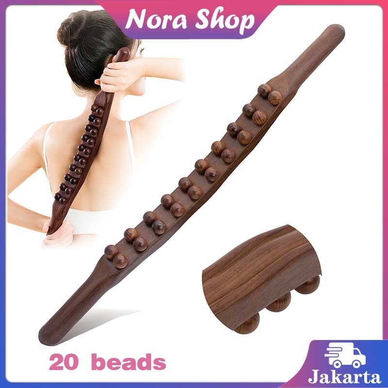 Tongkat Pijat Refleksi Kayu 20 Manik / Dorong Kembali Alat Yoga Tongkat Pengikis