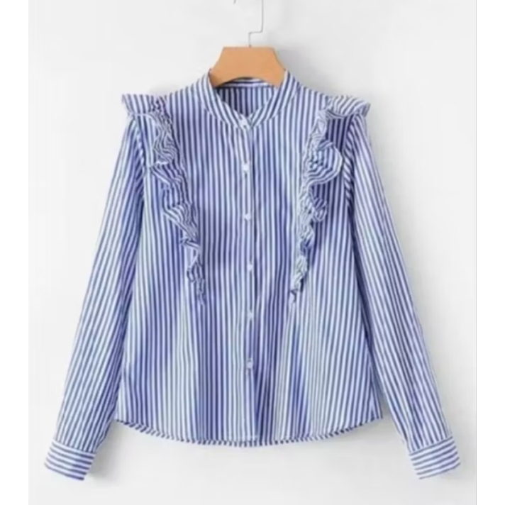 kemeja salur wnita terbaru bahan katun salur