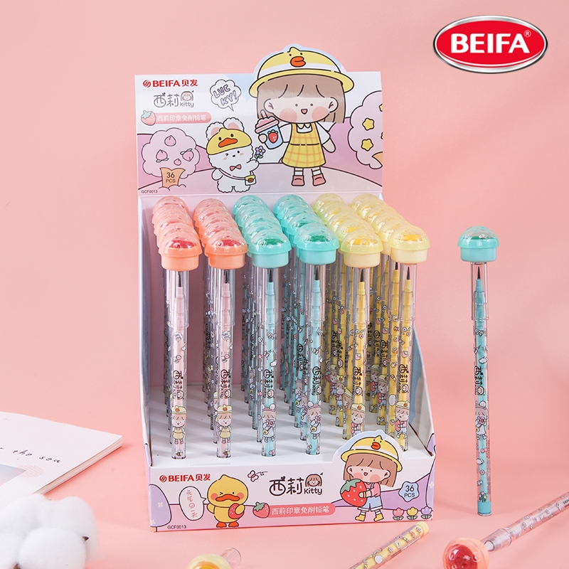 

Beifa Pensil Mekanik Dengan Stamp Ditutupnya, Pensil Lucu ada stampel 3 warna GCF0013