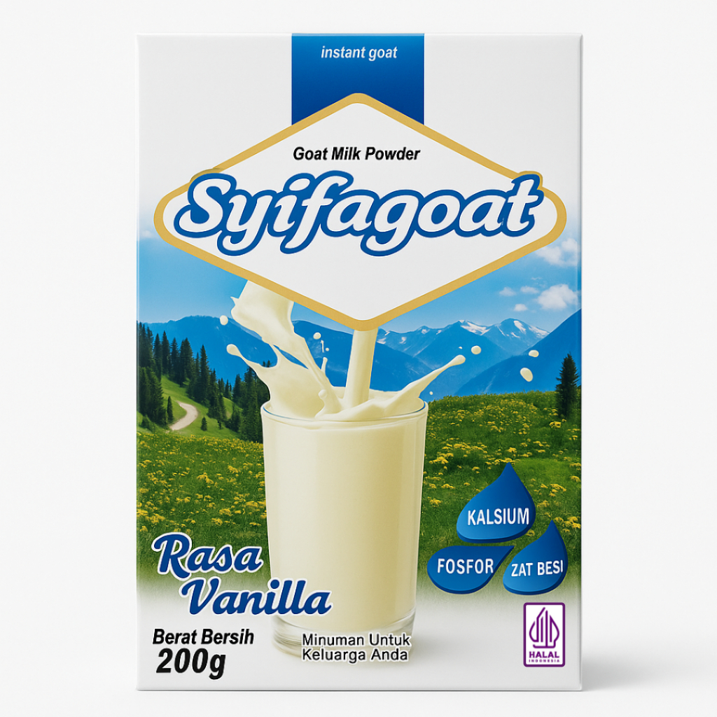 

Susu Kambing Etawa Bubuk Syifagoat Kemasan 200gr Rasa Vanilla