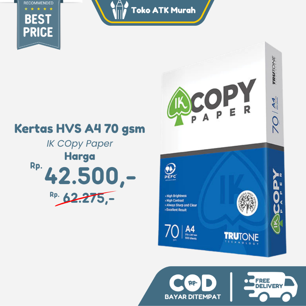 

Kertas HVS IK Copy Paper A4 70gr gsm / Kertas Fotocopy Murah Berkualitas 500 lembar