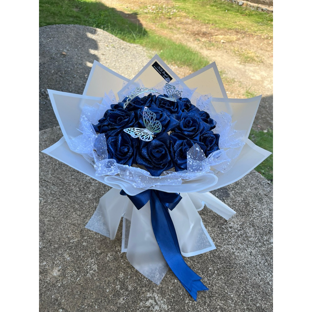 Buket pita satin 15 tangkai wraping matahari (free gliter , tile salju, & acc kupu”)