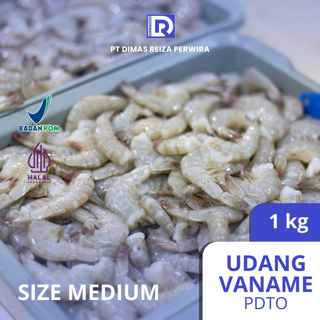 

drpseafood Udang Vanamei Kupas Dengan Ekor (PDTO) Size Besar / Medium / Kecil 1Kg Glazing 40%