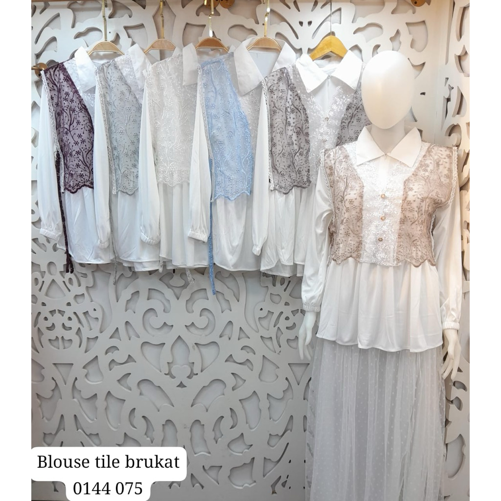 blouse tile brukat premium bunga-bunga