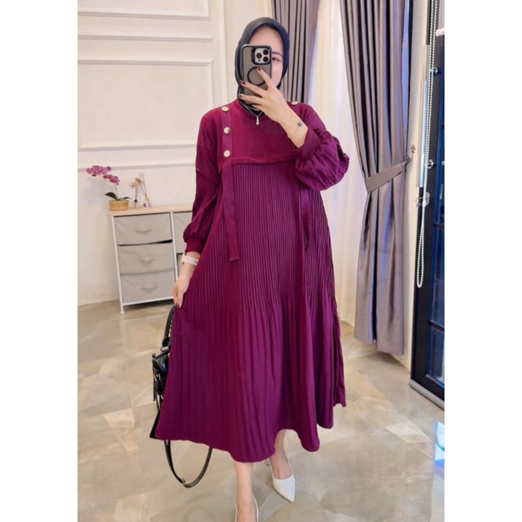 gamis plisket polos kaos knit rajut import adem cantik