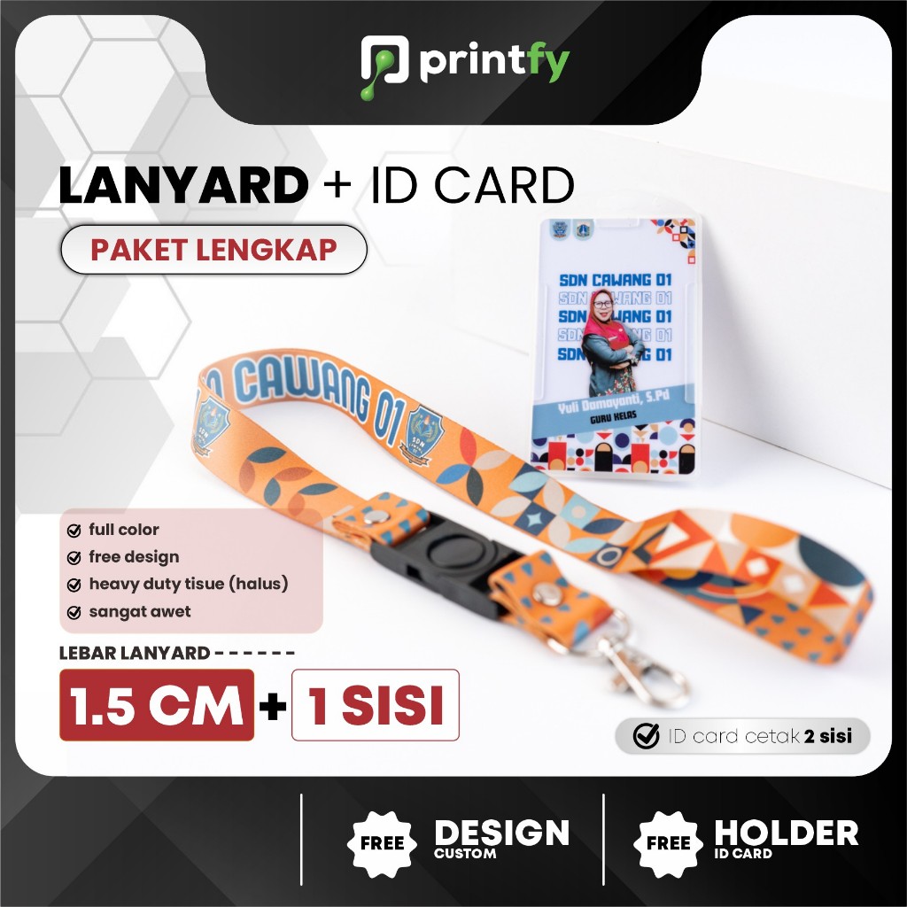 

Printfy - Paket Lengkap (lanyard + id card + holder) - 1 sisi - 1.5 cm - Custom