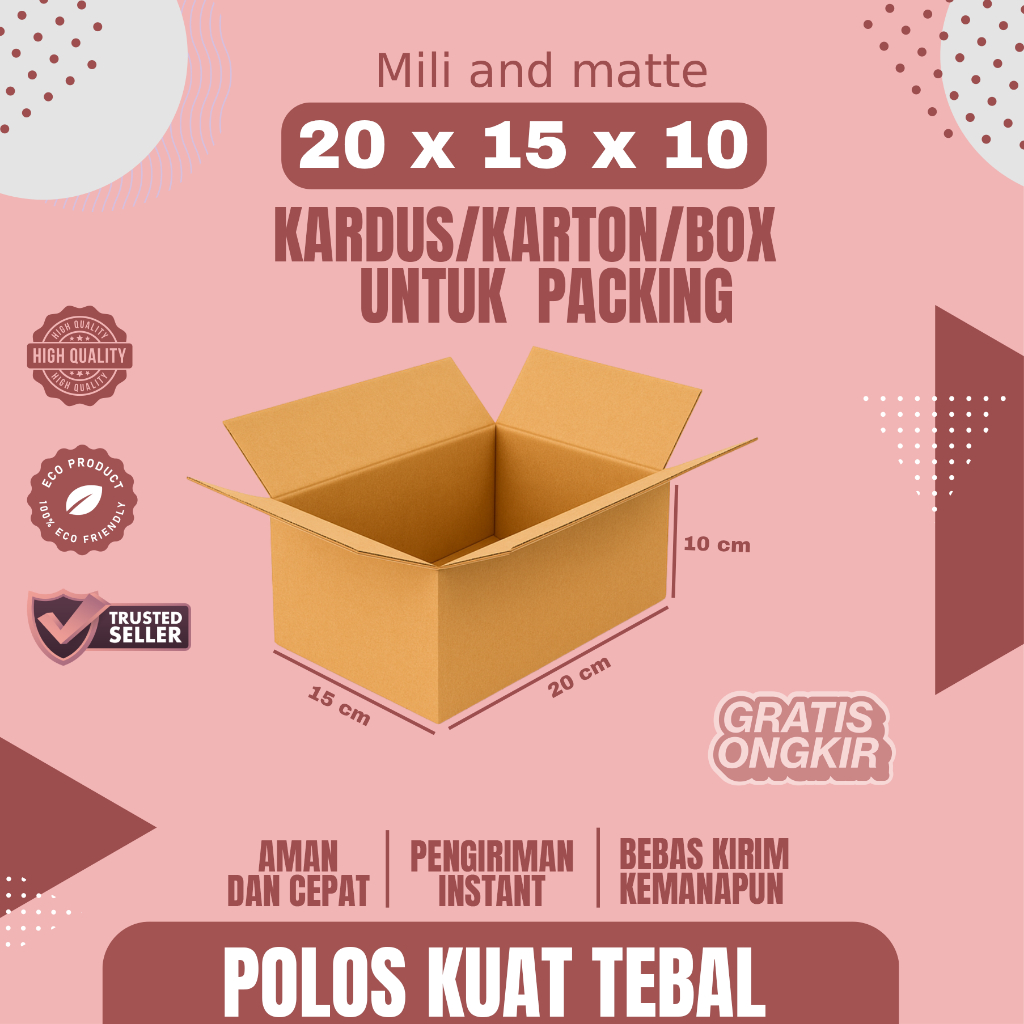 

Kardus Packing Ukuran 20x15x10 Polos Box Cogurated tebal kuat