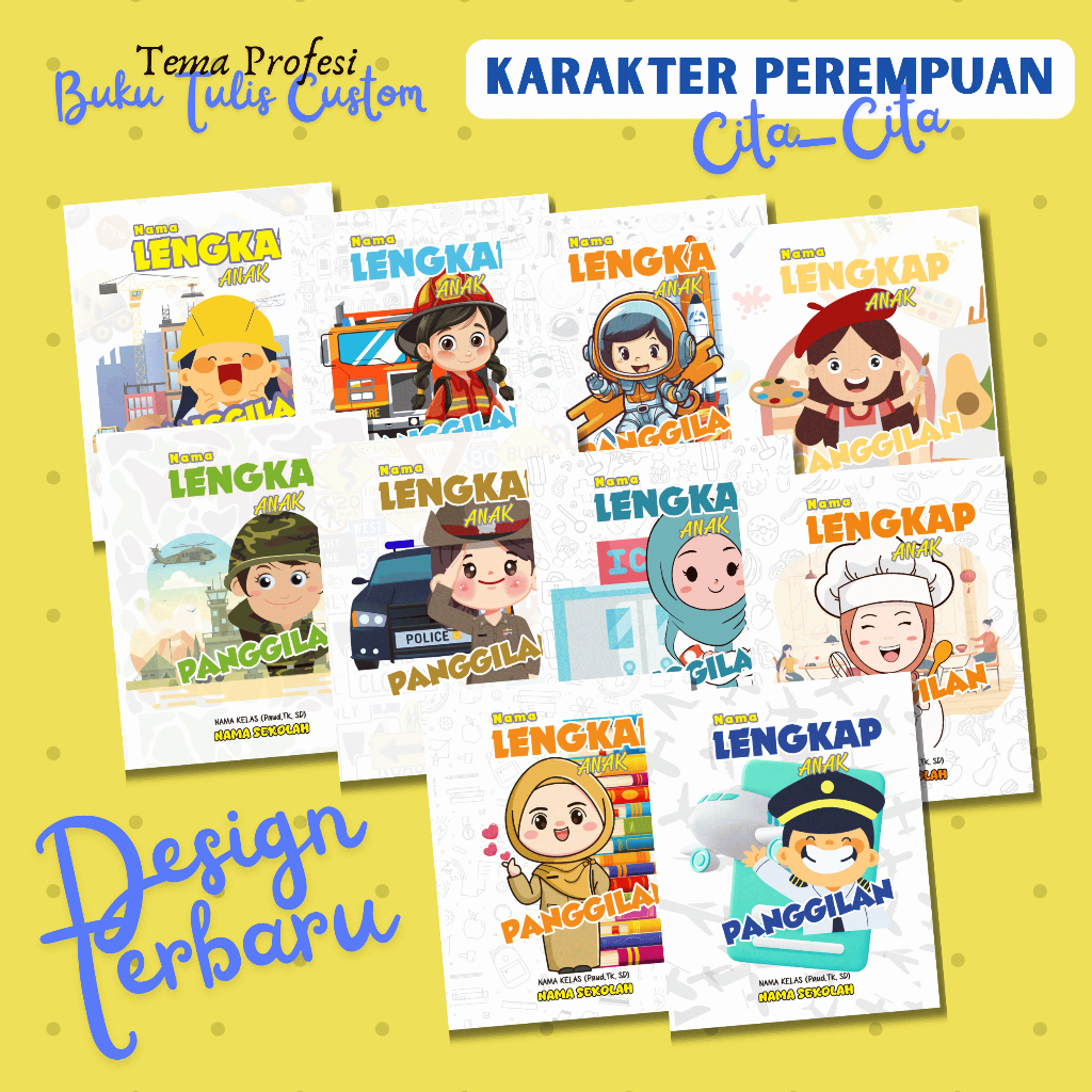 

Buku Tulis Custom Nama | Buku Tulis Anak PAUD,TK, dan SD Tema Profesi | Cita-cita