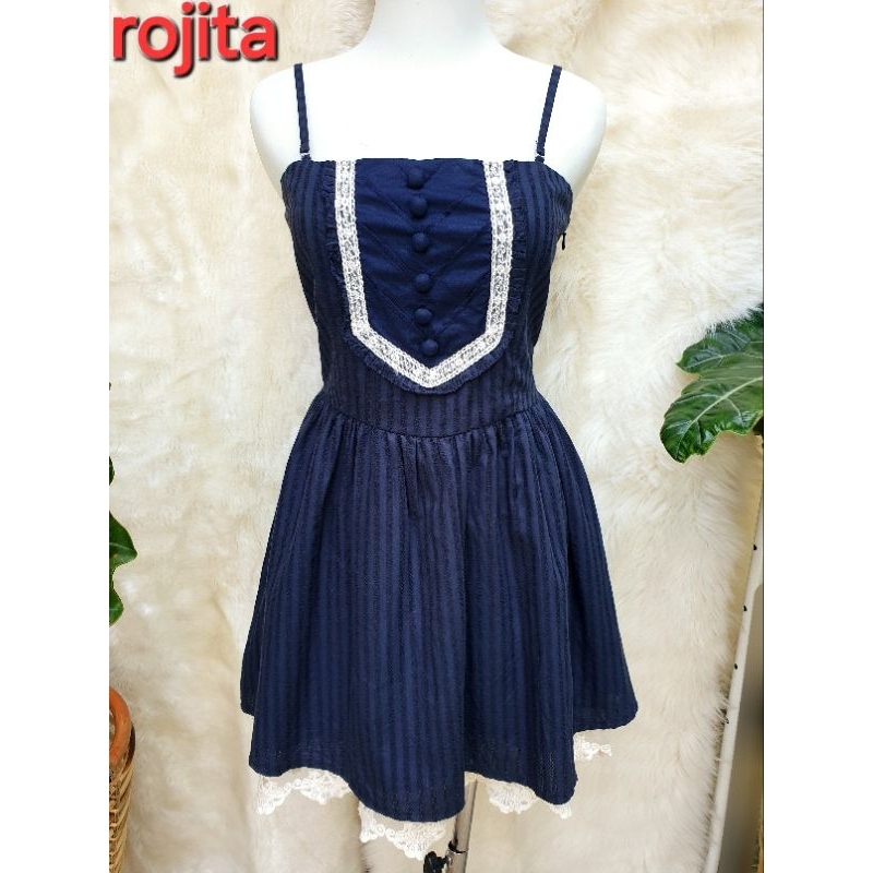 ROJITA Mini Dress Lace Navy Kawaii Cute