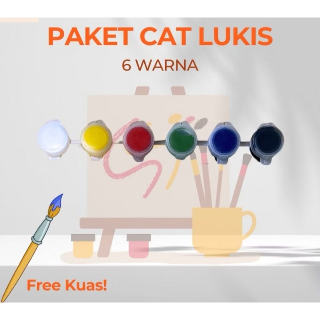 

Cat Akrilik/Cat Lukis Set 6 Warna Free Kuas Cat Air Anak 3 ML