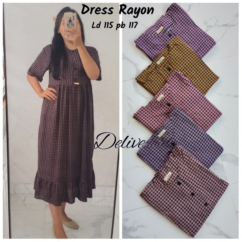 Dress Rayon Motif Kotak//Dress Rayon Motif Kotak//Dress Rayon Motif