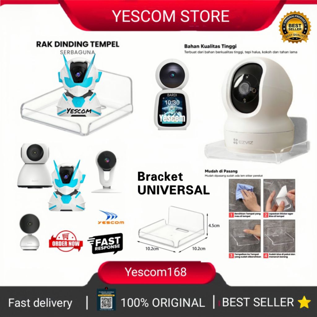 BRACKET UNIVERSAL ACRYLIC ALL BRAND CCTV IP CAMERA BARDI/XIAOMI/EZVIZ/IMOU/AVARO/DLL - FREE TAPE & B