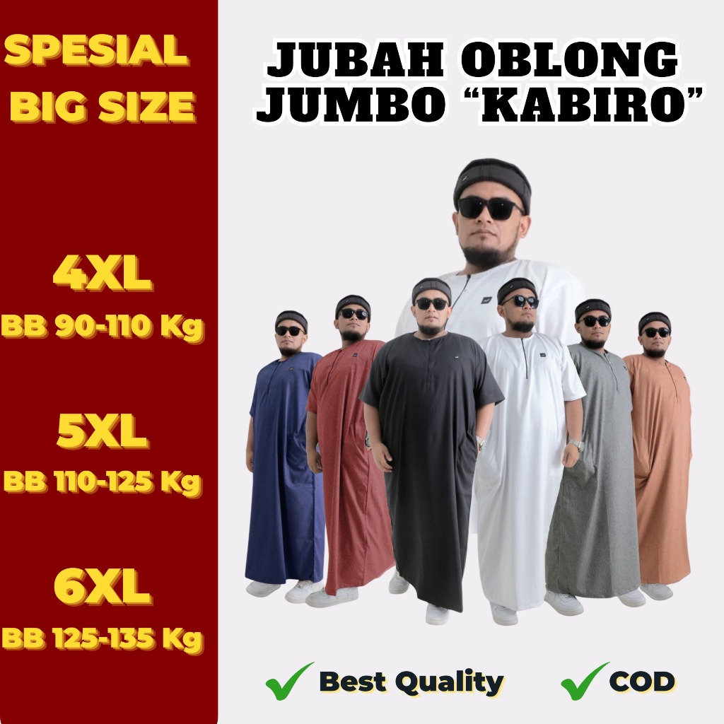 Gamis Jubah Oblong Pria Kabiro Jumbo Big Size 4XL, 5XL, 6XL Jubah Gamis Dewasa Jumbo Lengan Pendek
