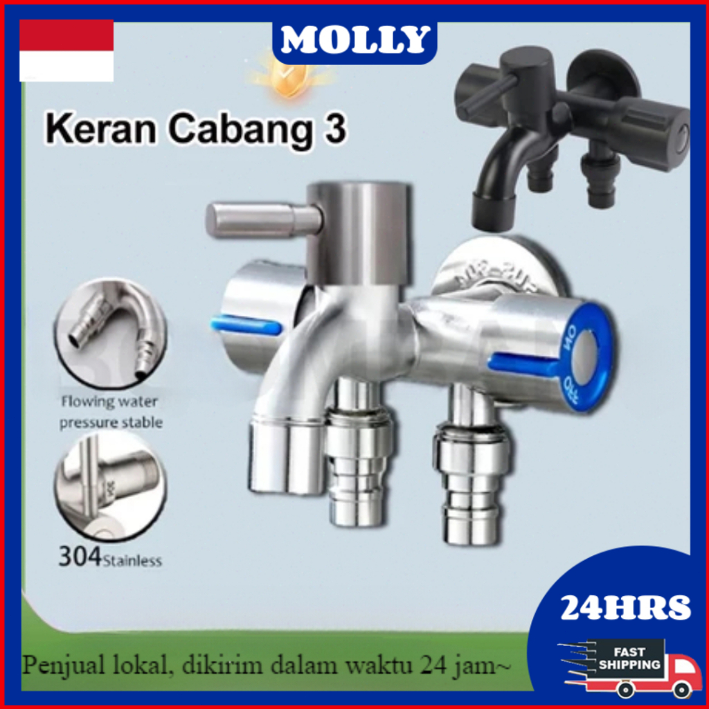 [COD]Kran Cabang Stainless Hitam/Perak - Sus304 Kran Kamar Mandi / Kran Shower Cabang 3 Kran Tembok