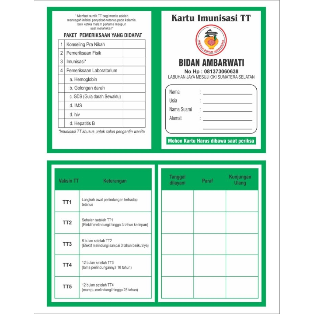 Kartu Imunisasi TT Custom