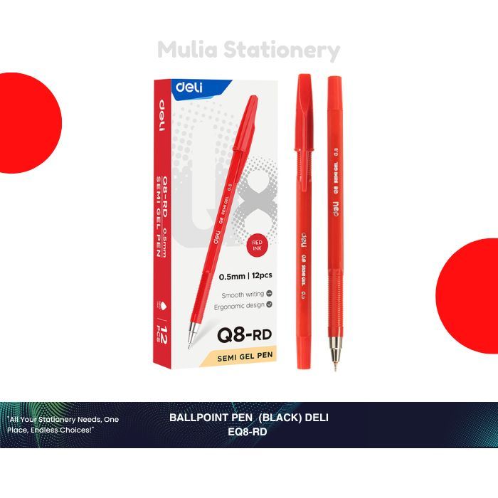 

(1 Kotak isi 12 pcs) Ballpoint Pen EQ8-RD Deli (Black Ink) | Bolpoin Deli 0.7 mm | Pena Sekolah | Alat Tulis Sekolah