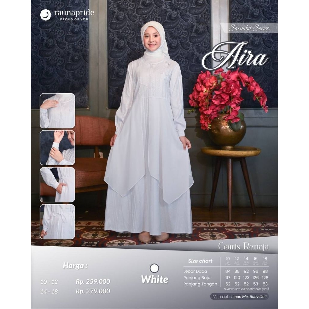 Baju Gamis Anak Remaja Putih - Aira White | Produk Original By Rauna