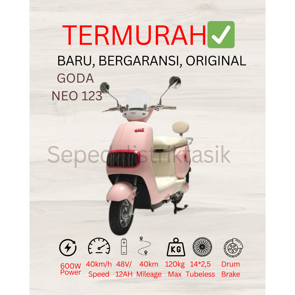 SEPEDA LISTRIK GODA NEO 123 - ORIGINAL - GARANSI RESMI - SEPEDA LISTRIK MURAH PHS