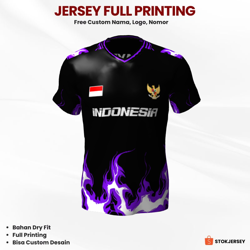 Kaos Jersey Futsal Hitam Motif Api 242 - Jersey Olahraga Custom Lengan Pendek