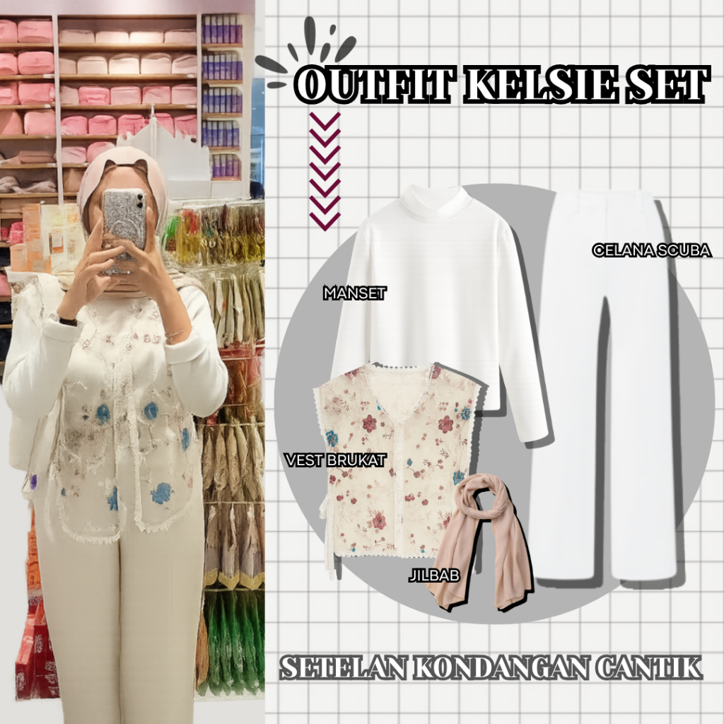 Kelsie Set Outfit Kondangan ( Celana Kulot + Manset + Vest Brukat ) Setelan Wanita Elegan sgc192
