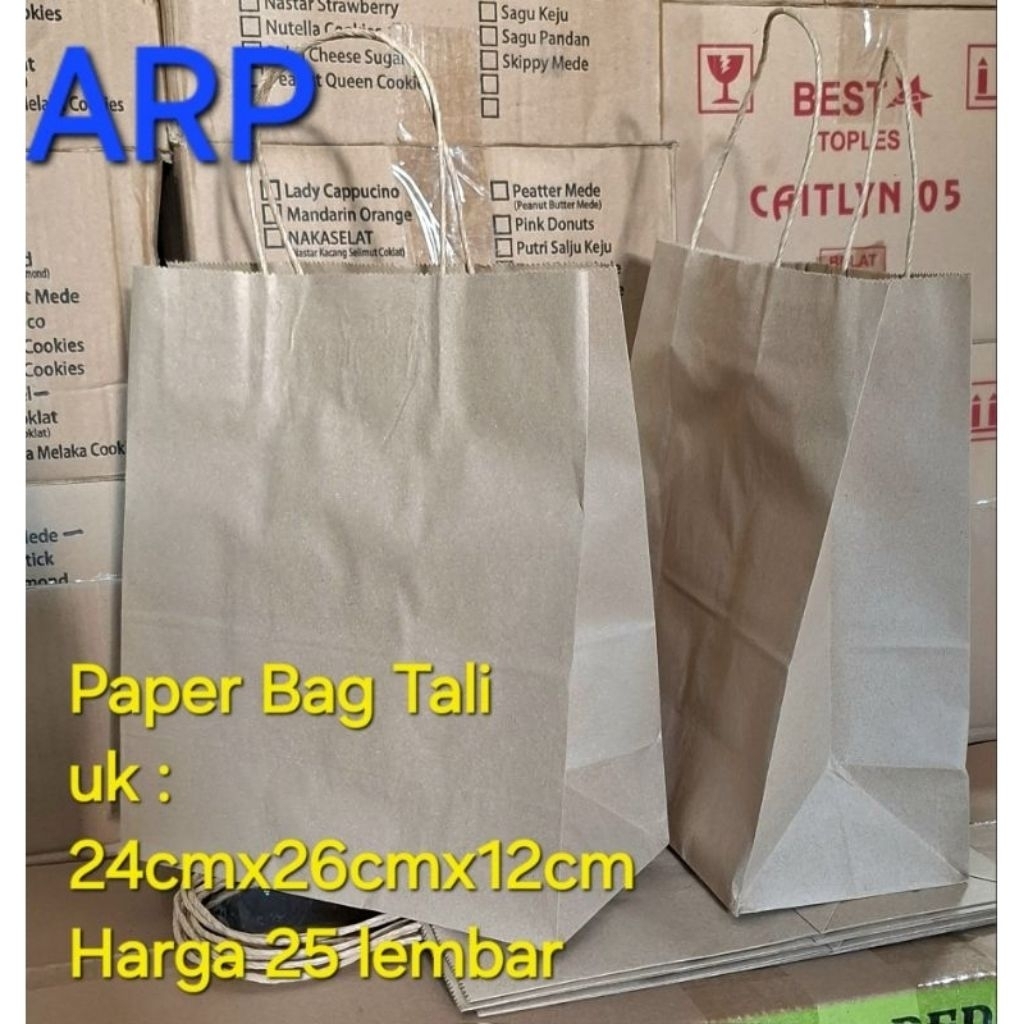 

Paper bag tali Coklat Polos-CRAFT uk 24x26x12cm/Paper Bag tali Harga 25 lembar uk 24x26x12cm