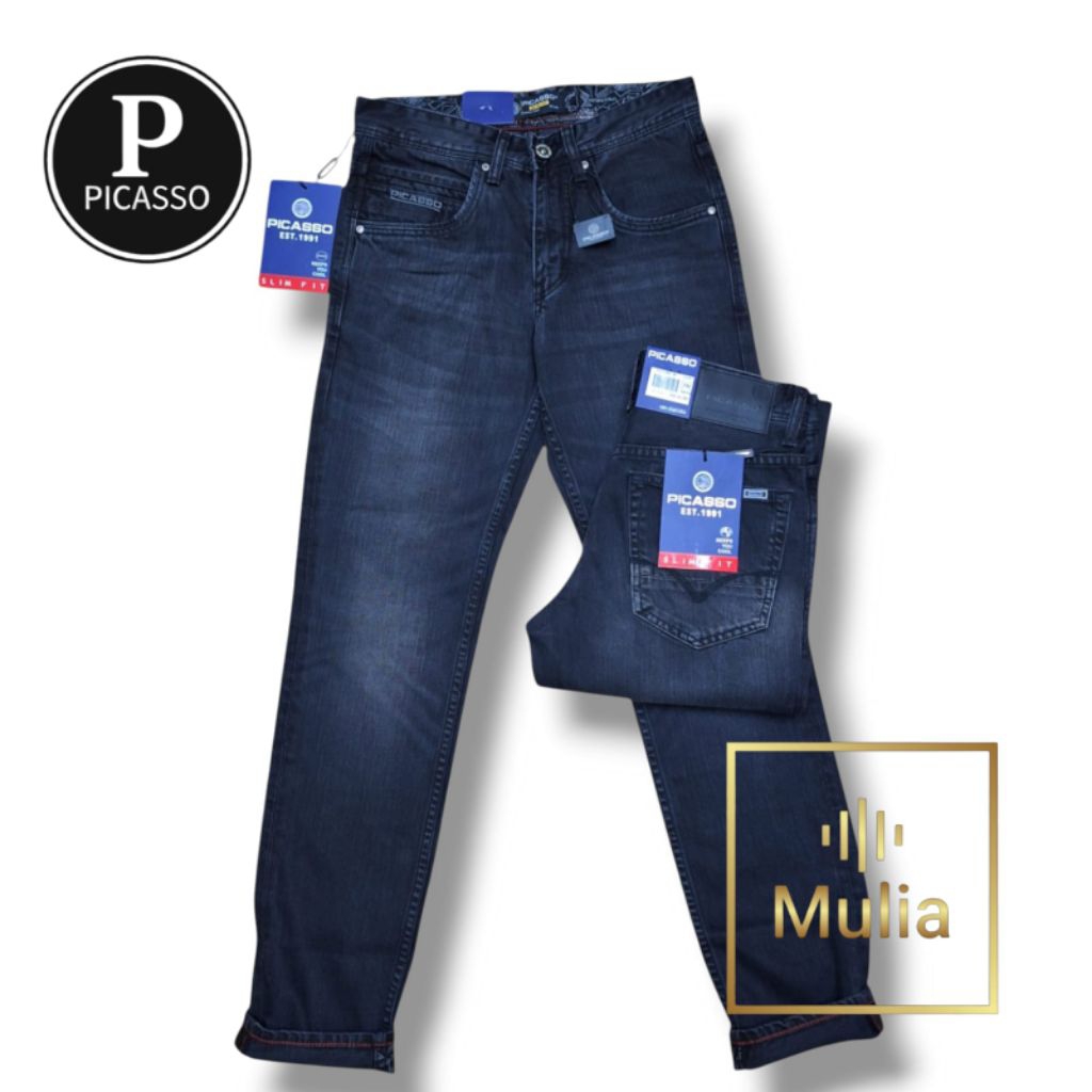 NEW  Picasso JEANS Original Non Karet/ Tidak karet Slimfit Free Totebag