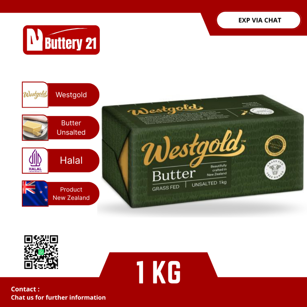 

WESTGOLD UNSALTED BUTTER 1 KG NEW ZEALAND/BUTTER TIDAK ASIN/BAHAN KUE BUTTER