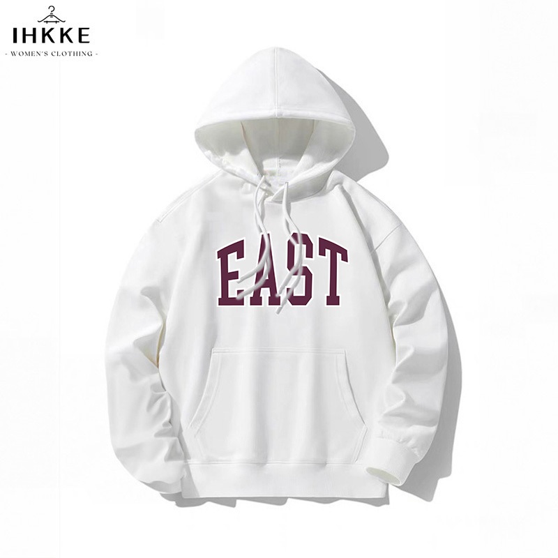 IHKKE Hoodie Sweater Wanita Oversize Huruf Korean Style | EAST Merah Letter Graffiti Putih Sweater H
