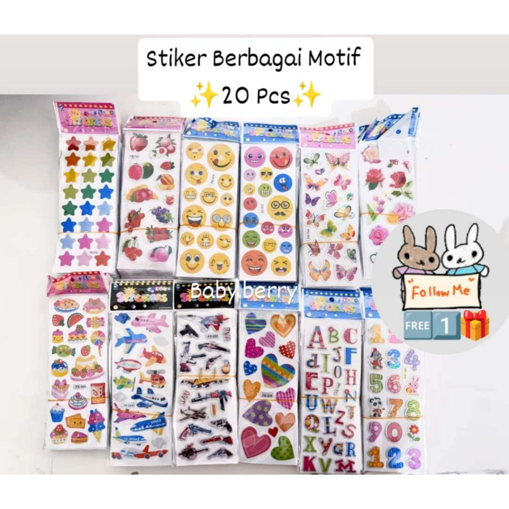 

INS Pop - 20 Pcs Stiker Timbul Berbagai Motif Buah Hewan Angka Huruf Bisa Di Tempel Mana Saja